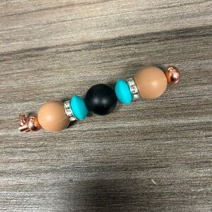 Beaded Bracelet with Black and Turquoise Accents-keychain/purse charm